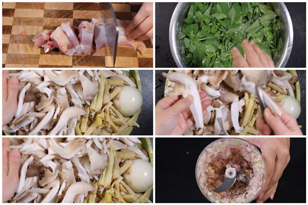 Sơ chế nguyên liệu làm gà nấu lá é